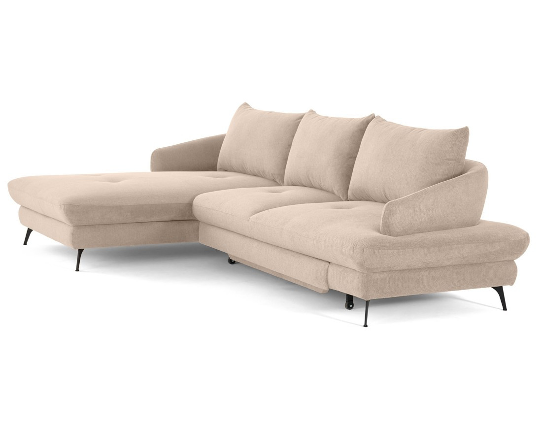 Canapé d'angle gauche 4 places convertible avec coffre en tissu texturé Ninon Canapé d'angle gauche 4 places convertible avec coffre en tissu texturé Ninon