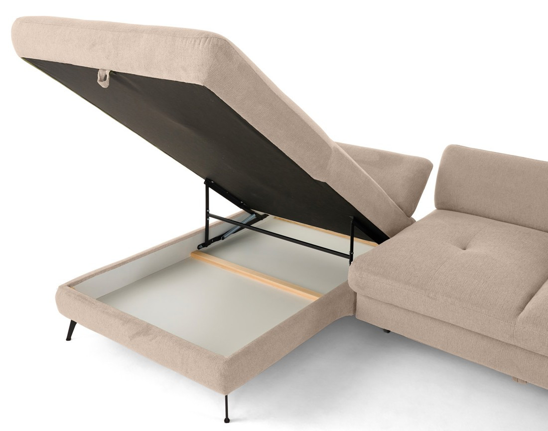 Canapé d'angle gauche 4 places convertible avec coffre en tissu texturé Ninon Canapé d'angle gauche 4 places convertible avec coffre en tissu texturé Ninon