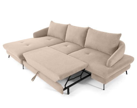 Canapé d'angle gauche 4 places convertible avec coffre en tissu texturé Ninon