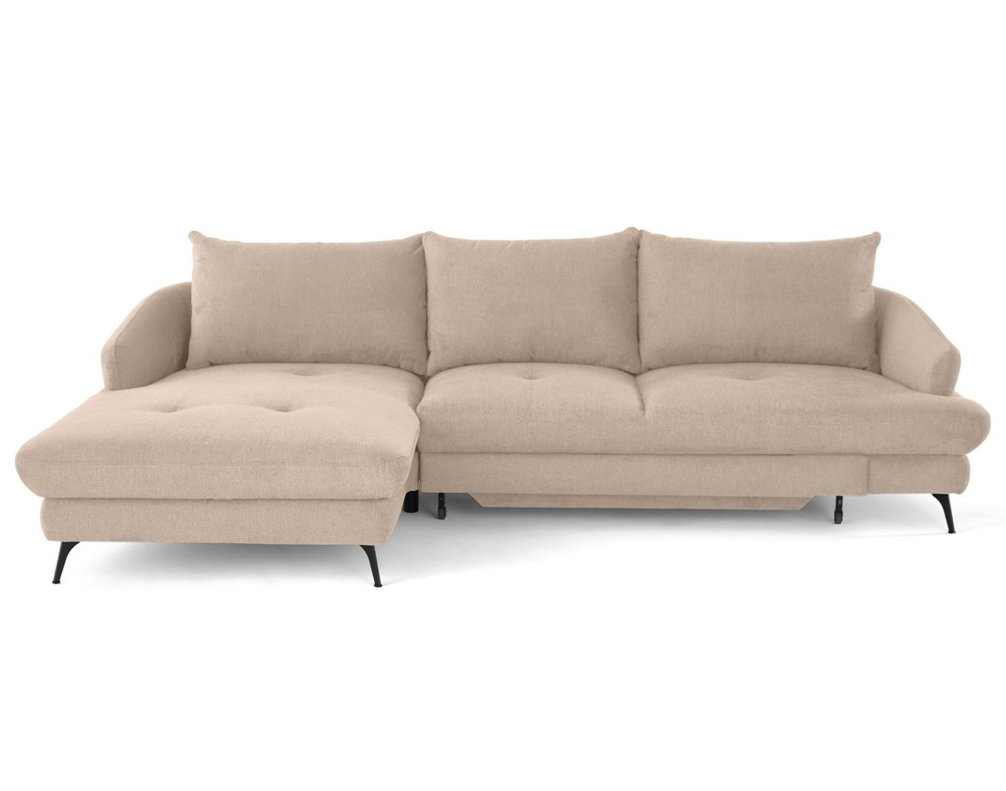 Canapé d'angle gauche 4 places convertible avec coffre en tissu texturé Ninon Canapé d'angle gauche 4 places convertible avec coffre en tissu texturé Ninon