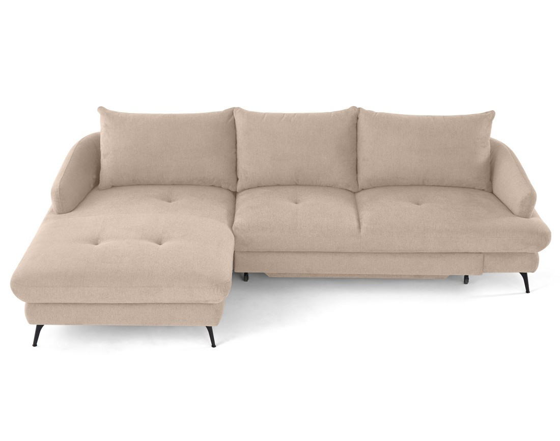 Canapé d'angle gauche 4 places convertible avec coffre en tissu texturé Ninon Canapé d'angle gauche 4 places convertible avec coffre en tissu texturé Ninon