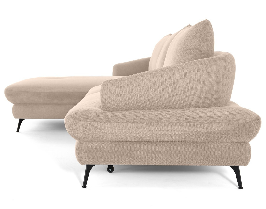 Canapé d'angle gauche 4 places convertible avec coffre en tissu texturé Ninon Canapé d'angle gauche 4 places convertible avec coffre en tissu texturé Ninon