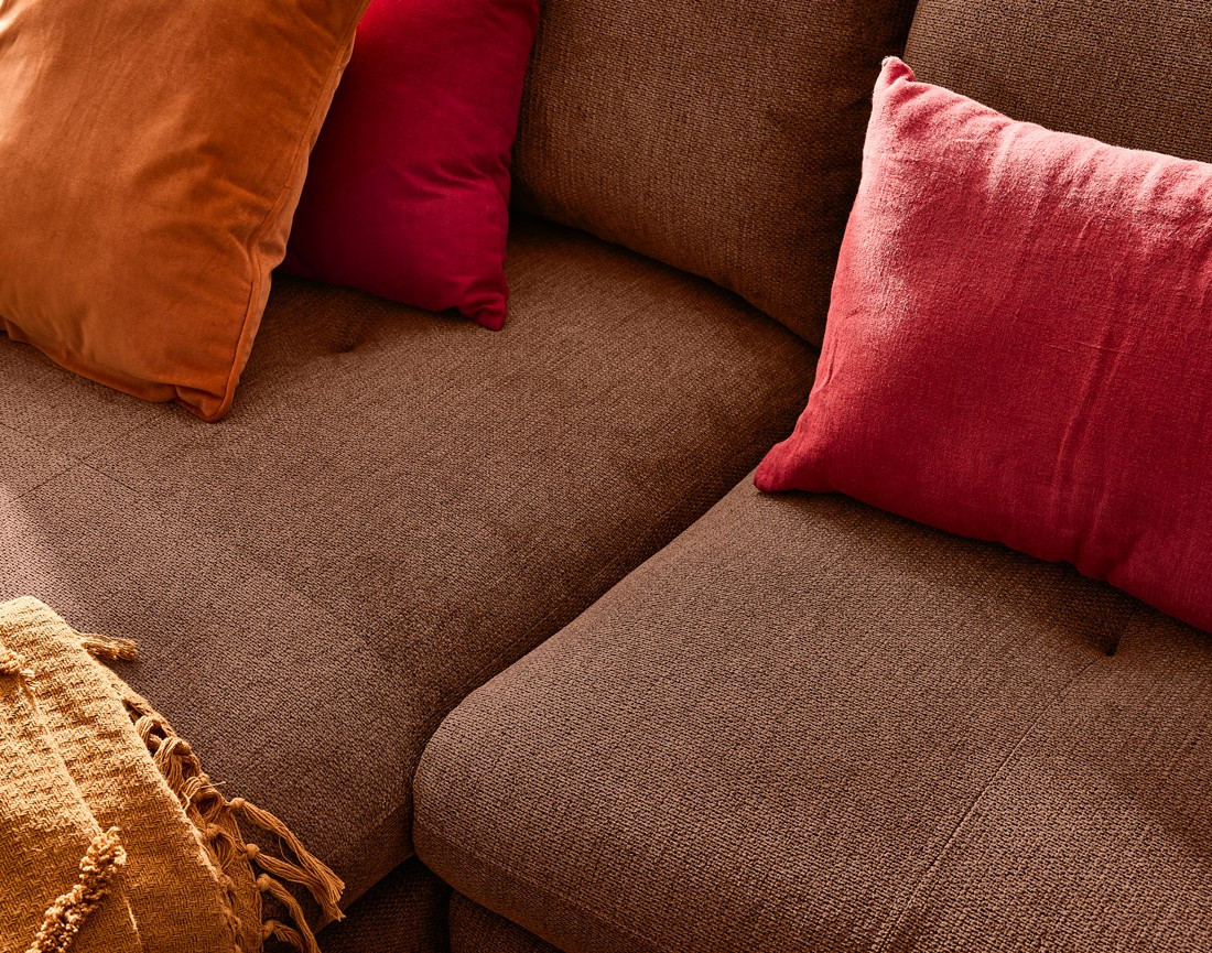 Canapé d'angle gauche 4 places convertible avec coffre en tissu texturé Ninon