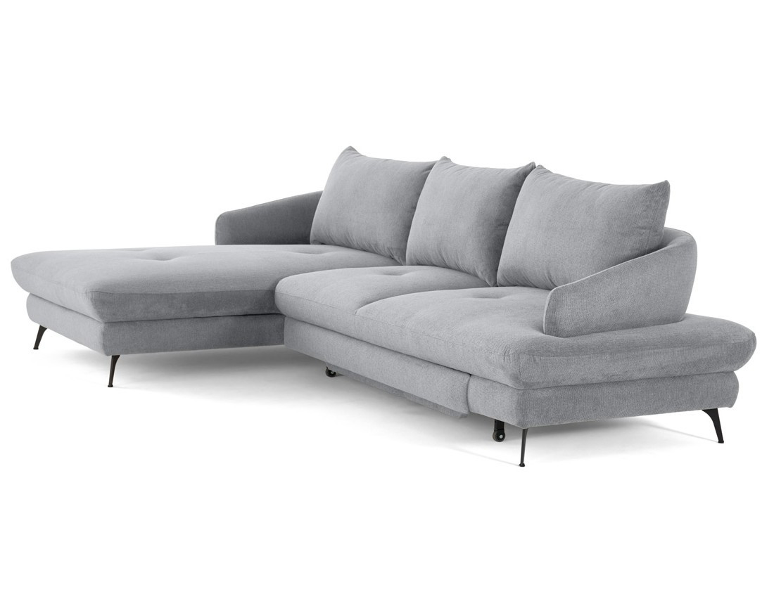 Canapé d'angle gauche 4 places convertible avec coffre en tissu texturé Ninon Canapé d'angle gauche 4 places convertible avec coffre en tissu texturé Ninon