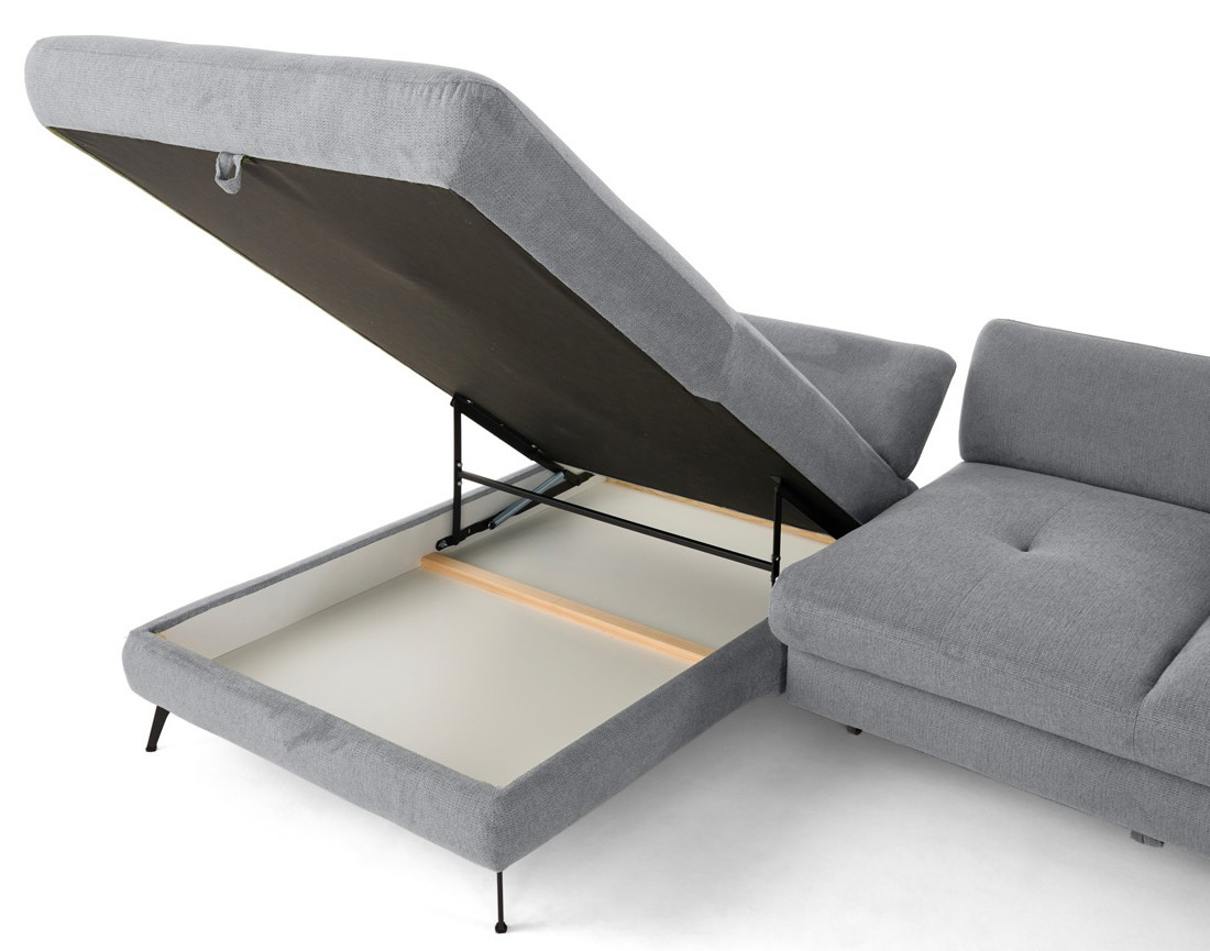 Canapé d'angle gauche 4 places convertible avec coffre en tissu texturé Ninon Canapé d'angle gauche 4 places convertible avec coffre en tissu texturé Ninon