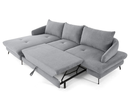 Canapé d'angle gauche 4 places convertible avec coffre en tissu texturé Ninon