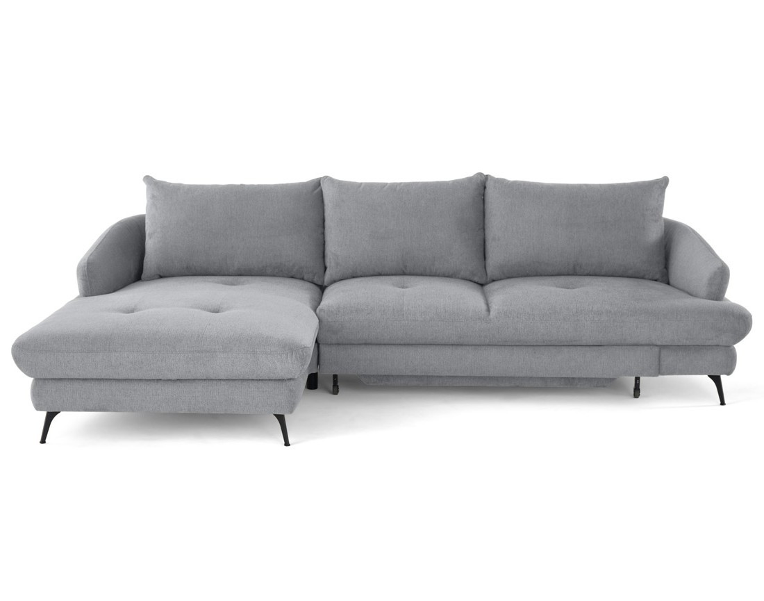 Canapé d'angle gauche 4 places convertible avec coffre en tissu texturé Ninon Canapé d'angle gauche 4 places convertible avec coffre en tissu texturé Ninon