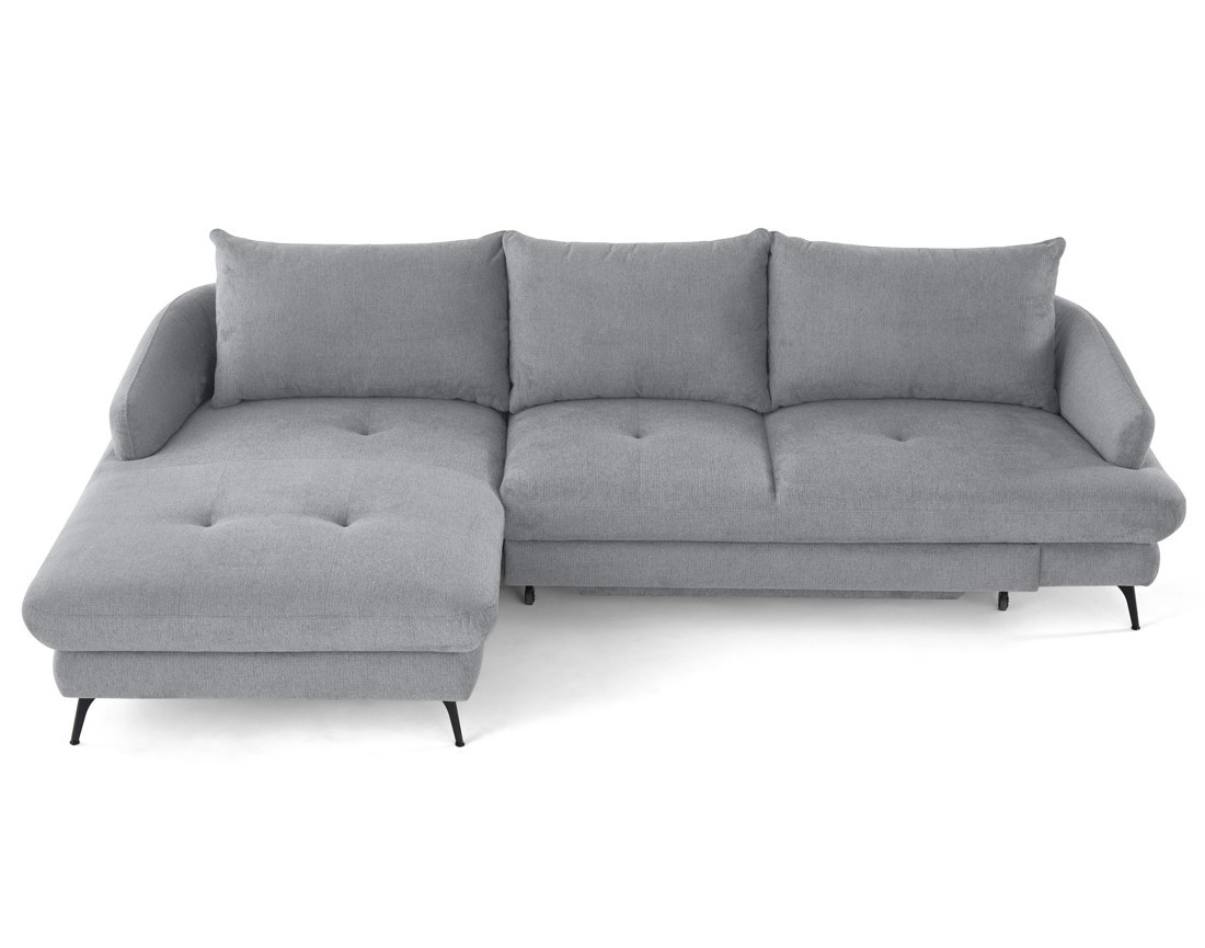 Canapé d'angle gauche 4 places convertible avec coffre en tissu texturé Ninon Canapé d'angle gauche 4 places convertible avec coffre en tissu texturé Ninon