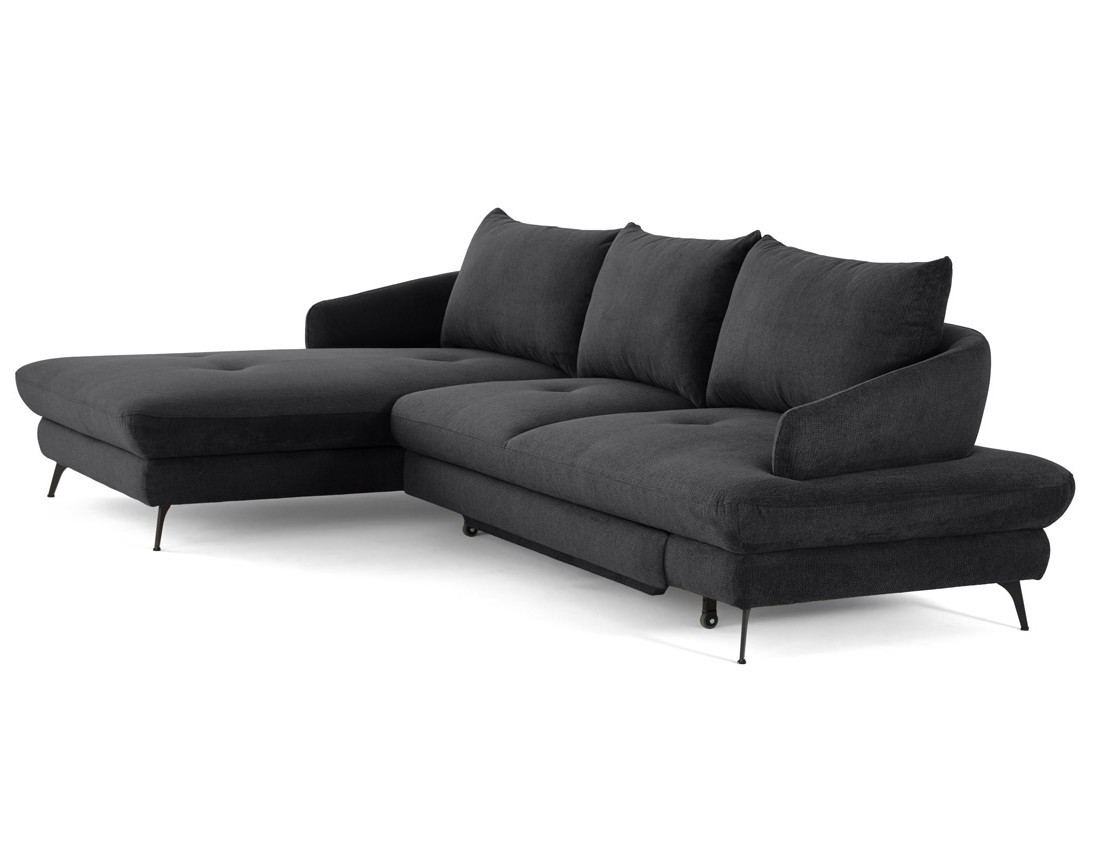 Canapé d'angle gauche 4 places convertible avec coffre en tissu texturé Ninon Canapé d'angle gauche 4 places convertible avec coffre en tissu texturé Ninon