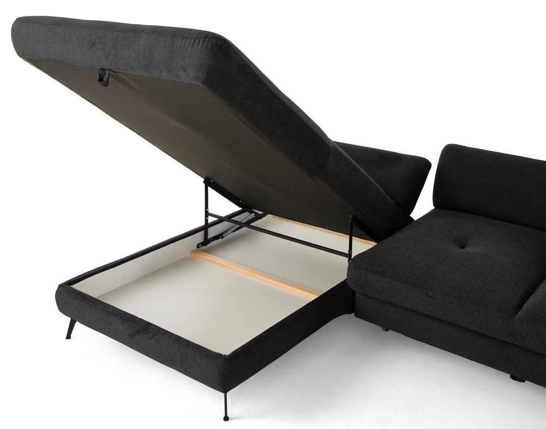 Canapé d'angle gauche 4 places convertible avec coffre en tissu texturé Ninon Canapé d'angle gauche 4 places convertible avec coffre en tissu texturé Ninon