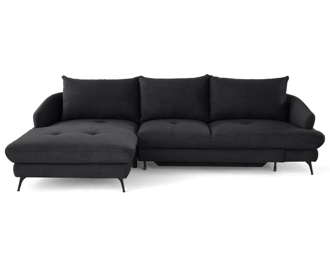 Canapé d'angle gauche 4 places convertible avec coffre en tissu texturé Ninon Canapé d'angle gauche 4 places convertible avec coffre en tissu texturé Ninon