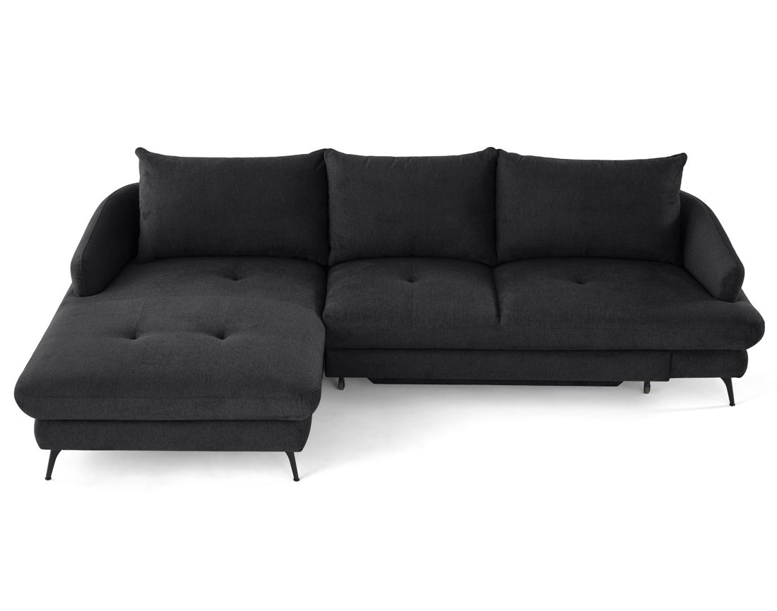 Canapé d'angle gauche 4 places convertible avec coffre en tissu texturé Ninon Canapé d'angle gauche 4 places convertible avec coffre en tissu texturé Ninon