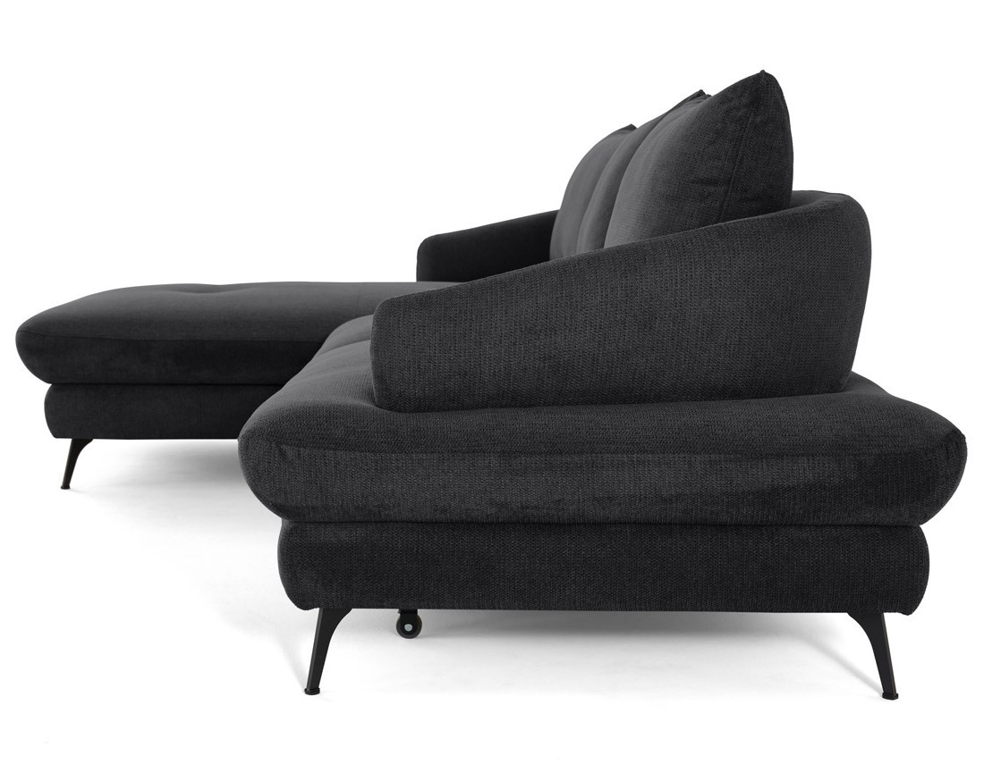 Canapé d'angle gauche 4 places convertible avec coffre en tissu texturé Ninon Canapé d'angle gauche 4 places convertible avec coffre en tissu texturé Ninon