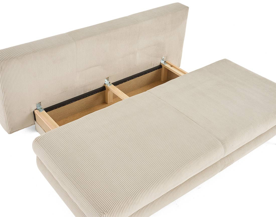 Canapé droit 3 places convertible avec coffre en velours côtelé Elton Canapé droit 3 places convertible avec coffre en velours côtelé Elton