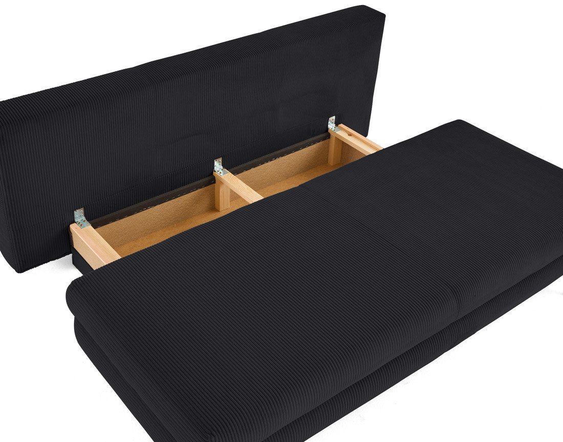 Canapé droit 3 places convertible avec coffre en velours côtelé Elton Canapé droit 3 places convertible avec coffre en velours côtelé Elton