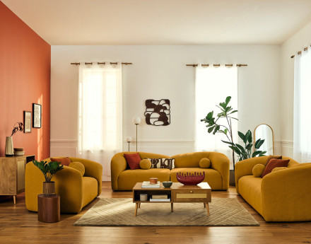 Canapé droit 2 places en velours texturé Charles