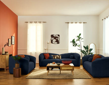 Canapé droit 2 places en velours texturé Charles