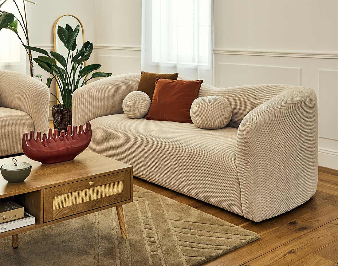 Canapé droit 3 places en velours texturé Charles Canapé droit 3 places en velours texturé Charles