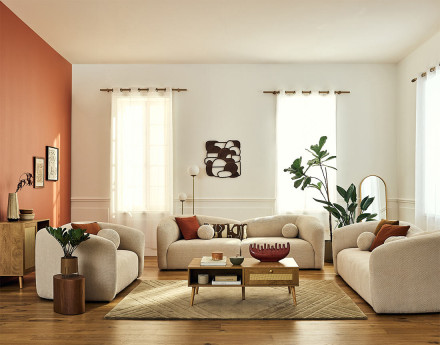 Canapé droit 3 places en velours texturé Charles