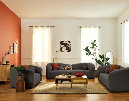 Canapé droit 3 places en velours texturé Charles