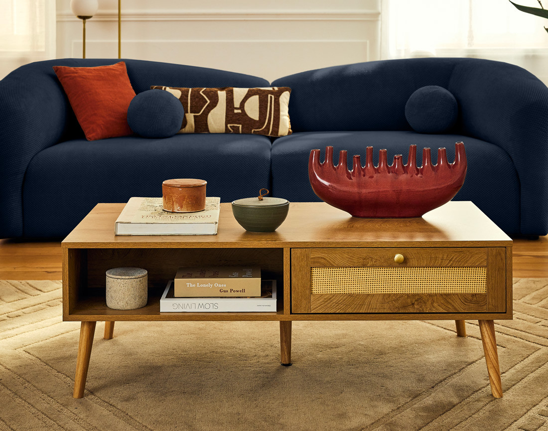 Canapé droit 4 places en velours texturé Charles