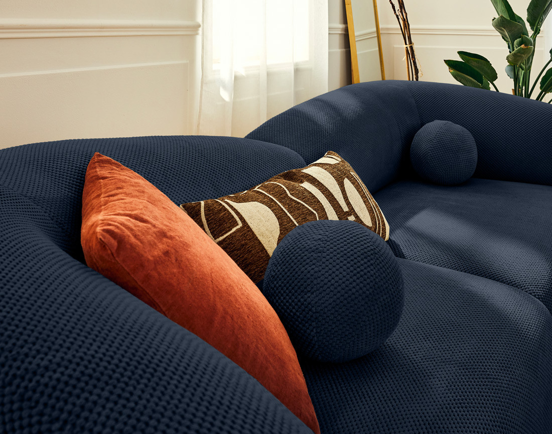 Canapé droit 4 places en velours texturé Charles