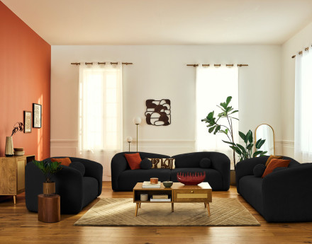 Canapé droit 4 places en velours texturé Charles