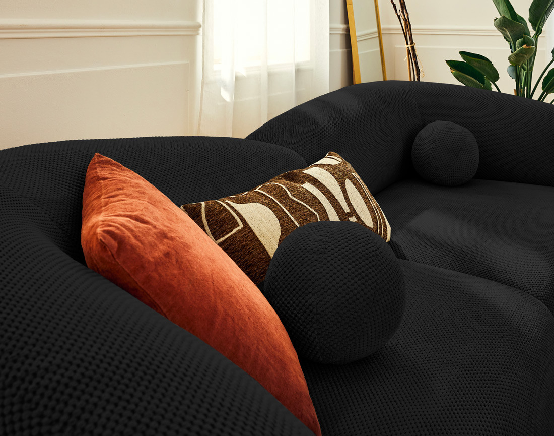 Canapé droit 4 places en velours texturé Charles Canapé droit 4 places en velours texturé Charles