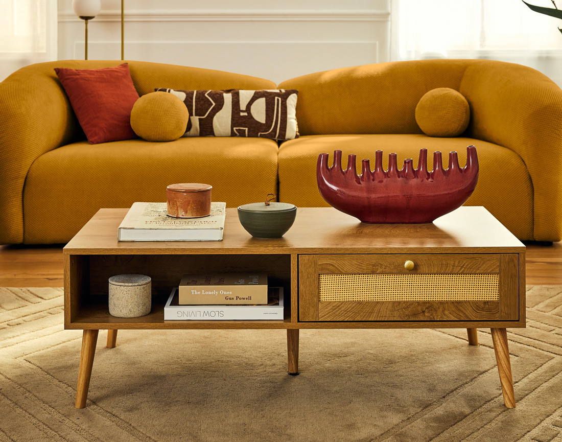 Canapé droit 4 places en velours texturé Charles