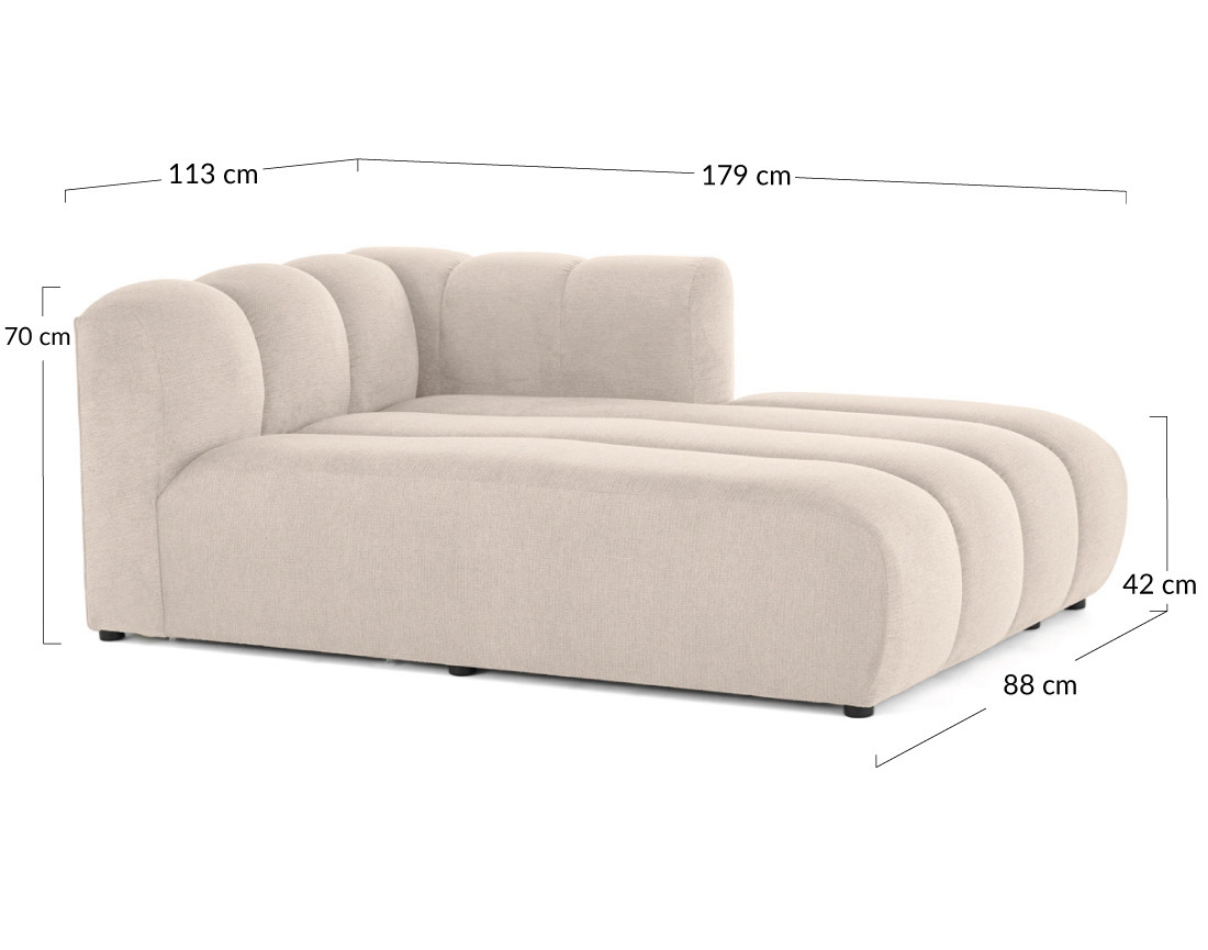 Module d'assise méridienne droit en tissu texturé Debbie