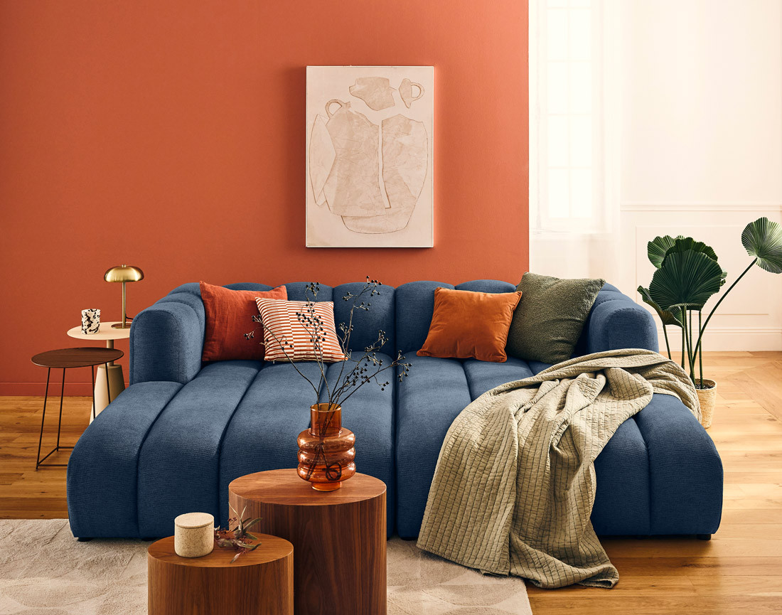 Module d'assise méridienne gauche en tissu texturé Debbie