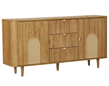 Buffet bas bois plaqué chêne et cannage 3 tiroirs et 2 portes 160 cm Milazzo