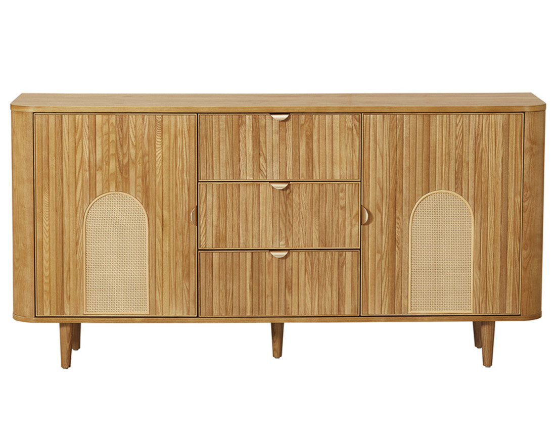 Buffet bas bois plaqué chêne et cannage 160 cm Milazzo