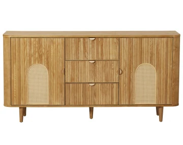 Buffet bas bois plaqué chêne et cannage 3 tiroirs et 2 portes 160 cm Milazzo