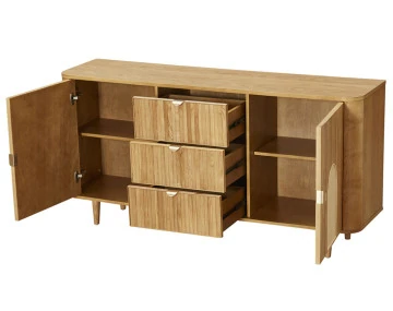 Buffet bas bois plaqué chêne et cannage 3 tiroirs et 2 portes 160 cm Milazzo