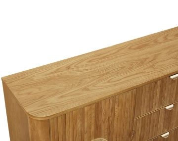 Buffet bas bois plaqué chêne et cannage 3 tiroirs et 2 portes 160 cm Milazzo