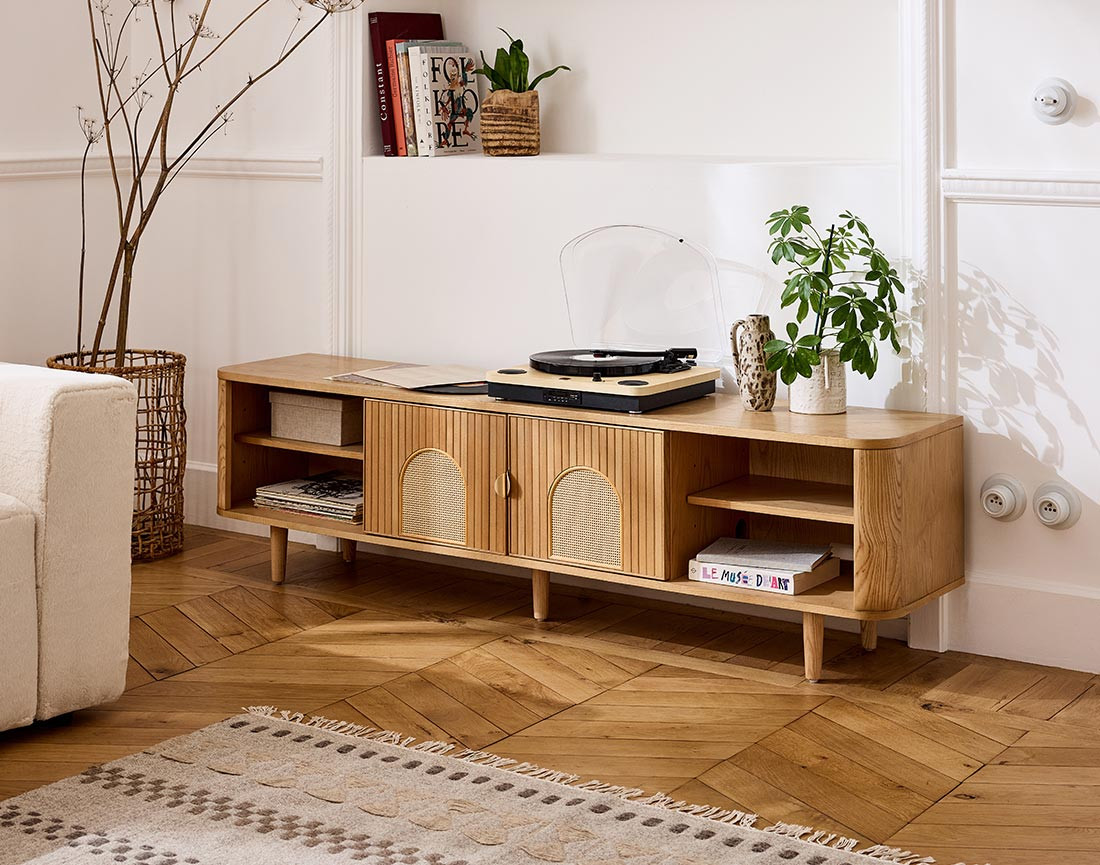 Meuble TV bois plaqué chêne 180 cm Milazzo
