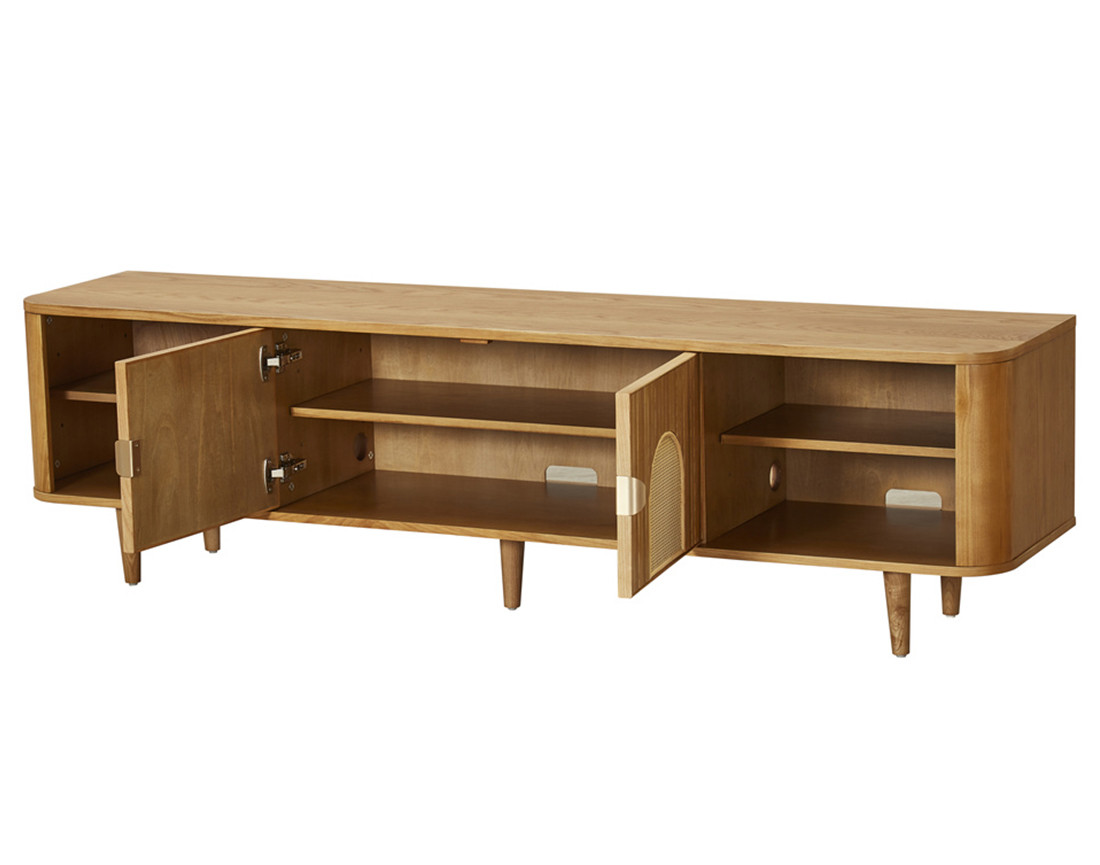 Meuble TV bois plaqué chêne et cannage 4 niches et 2 portes 180 cm Milazzo