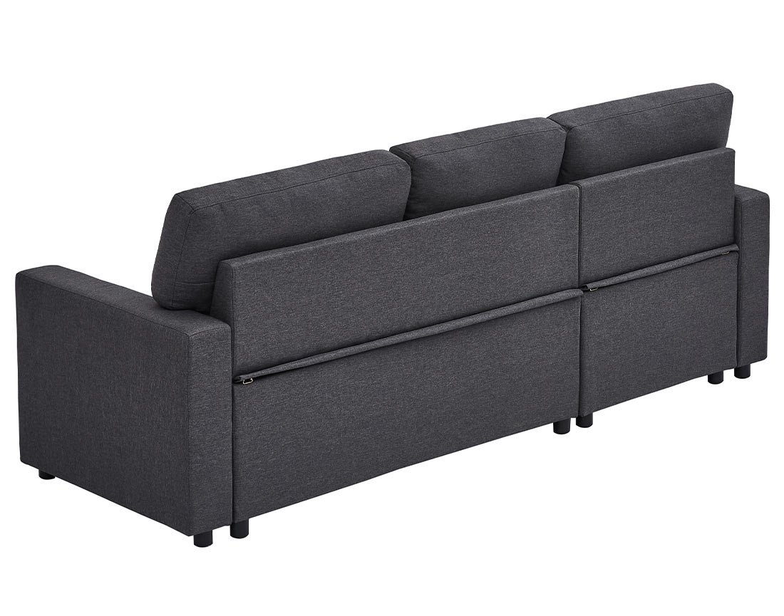 Canapé d’angle 4 places en tissu convertible avec coffre Meiya