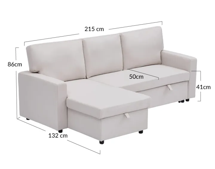 Canapé d’angle 4 places en tissu convertible avec coffre Meiya