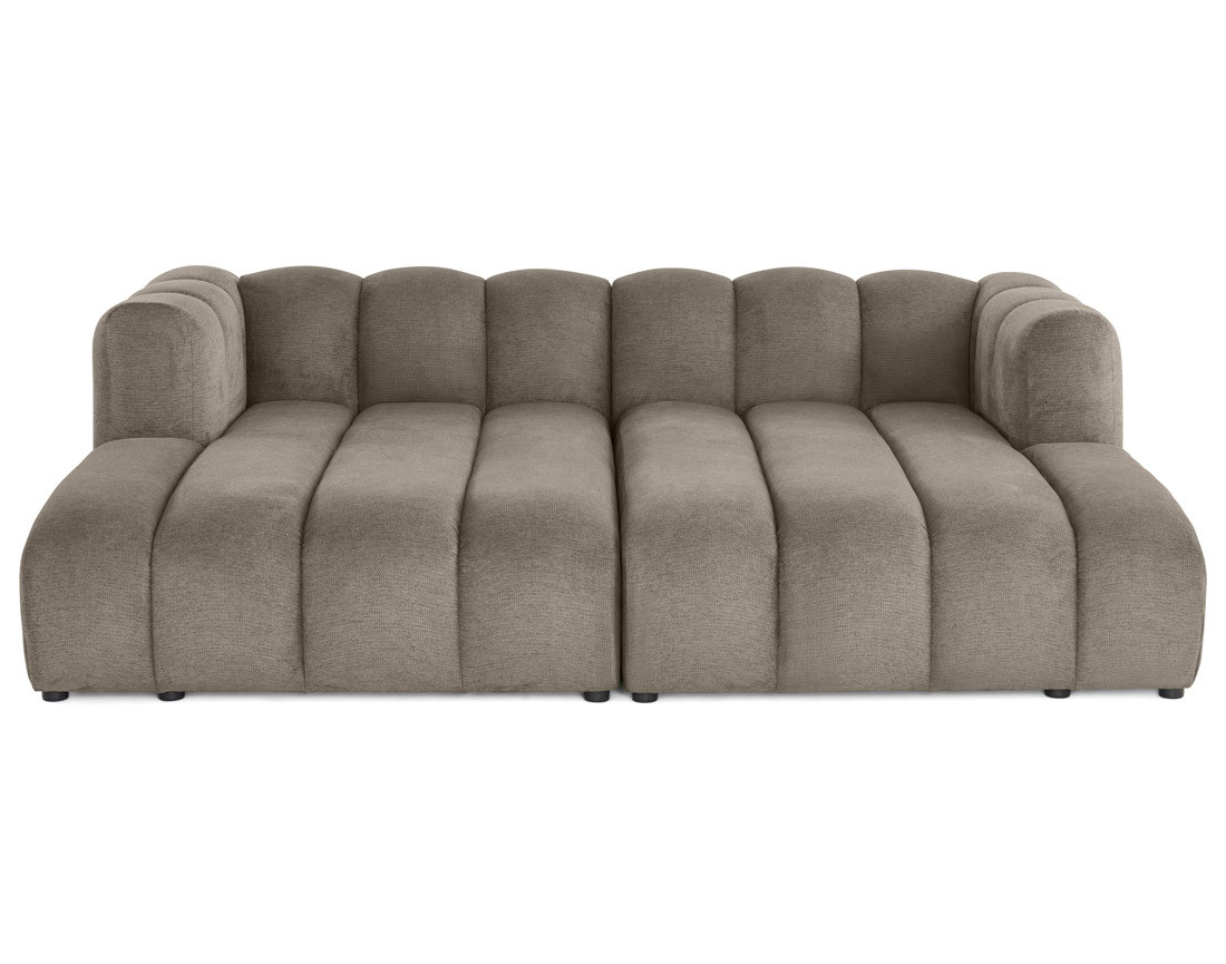 Canapé modulable droit 3 places avec double méridienne - assise profonde - en tissu texturé Debbie