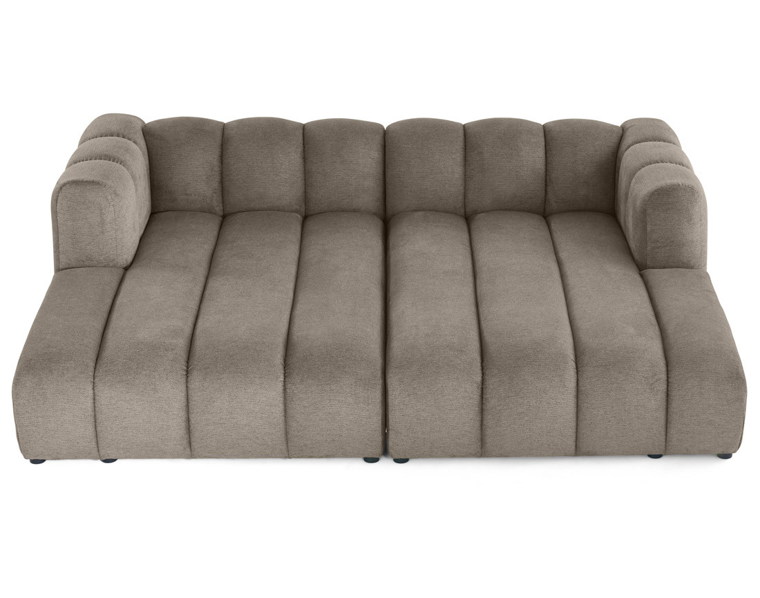 Canapé modulable droit 3 places avec double méridienne - assise profonde - en tissu texturé Debbie