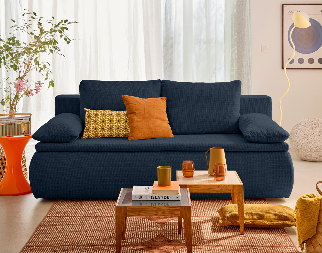 Canapé 3 places convertible avec coffre en velours texturé Kurt