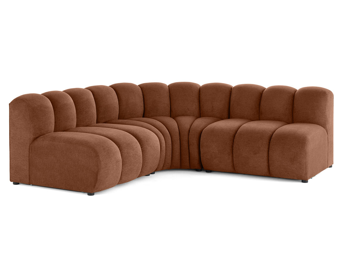 Canapé modulable d'angle réversible 4 places sans accoudoirs en tissu texturé Debbie