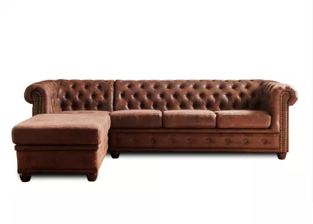 Winston - Canapé d’angle Chesterfield - 4 places - style industriel - gauche