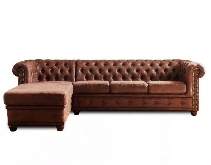 Winston - Canapé d’angle Chesterfield - 4 places - style industriel - gauche