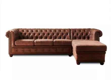 Winston - Canapé d’angle Chesterfield 4 places style industriel