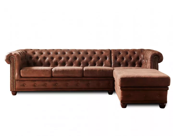 Winston - Canapé d’angle Chesterfield 4 places style industriel