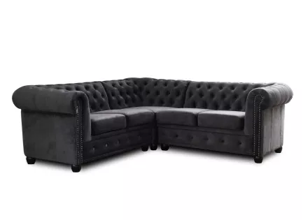 Canapé Chesterfield d'angle réversible 5 places en velours William