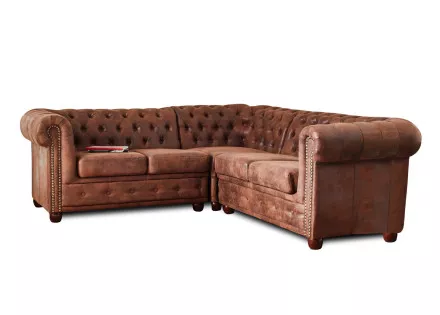 Winston - Canapé d’angle Chesterfield 5 places style industriel